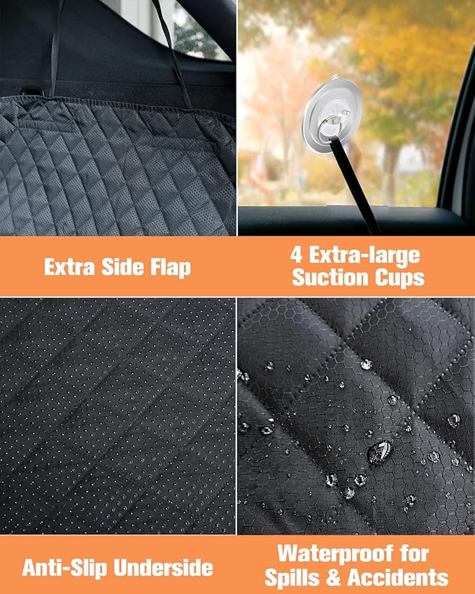 PETICON SUV Cargo Liner for Dogs with Mesh Window, Waterproof Pet Cargo Cover Dog Seat Mat for SUVs Sedans Vans with Bumper Flap Protector, Non-Slip, Large Size Universal Fit