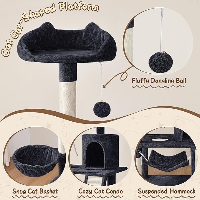 Yaheetech 63.5in Multi-Level Cat Tree Tower Condo with Scratching Posts, Platform & Hammock, Cat Activity Center Play Furniture for Kittens, Cats & Pets