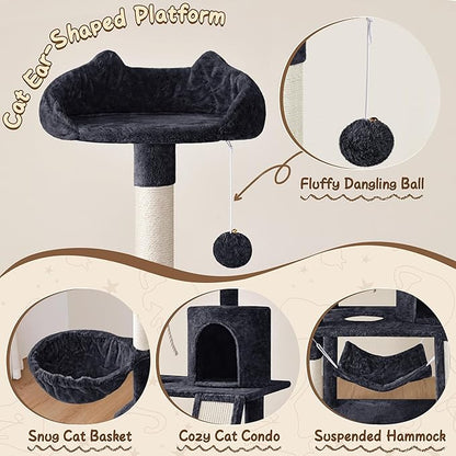 Yaheetech 63.5in Multi-Level Cat Tree Tower Condo with Scratching Posts, Platform & Hammock, Cat Activity Center Play Furniture for Kittens, Cats & Pets