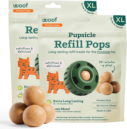 WOOF Pupsicle Refill Pops - Low-Mess Dog Snacks - with Peanut Butter and Beef - Dog Treats - Long Lasting - XL Pops - 5 Count - 2 Pack