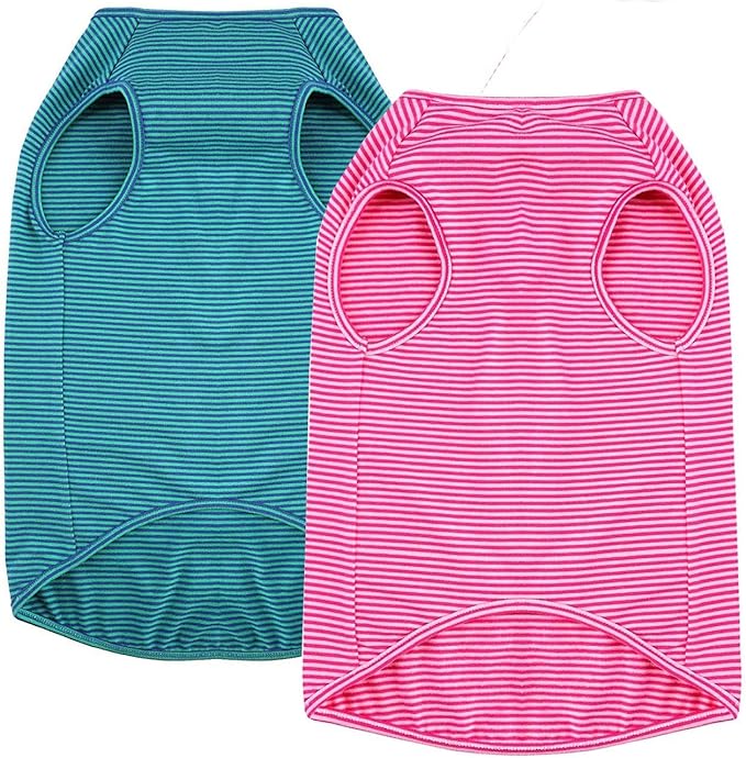 WEONE Dog Summer T-Shirts Striped Cotton Vest,Pet Breathable Soft Basic Clothes for Small Medium Larg Boy Girl Dogs,XS