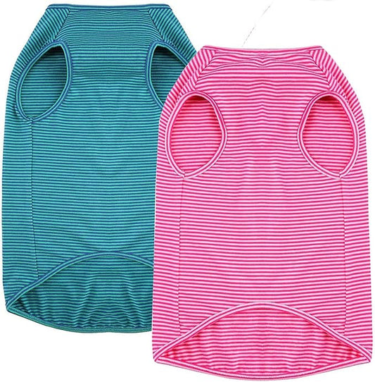 WEONE Dog Summer T-Shirts Striped Cotton Vest,Pet Breathable Soft Basic Clothes for Small Medium Larg Boy Girl Dogs,XS