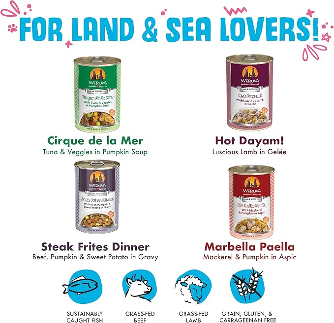 Weruva Classic Dog Food, Variety Pack, Chicken Free, Just 4 Me, Wet Dog Food, 14oz Cans (Pack of 12)