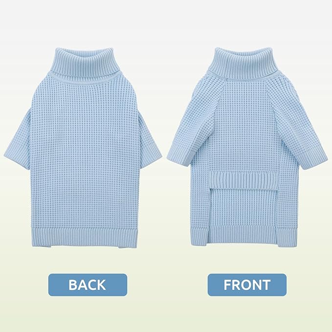 Queenmore Soft Warm Large Dog Sweater, Dog Sweaters for Large Breeds, Pet Christmas Sweater, Waffle Knit Extra Large Doggie Sweatershirt, Pull-on Pet Turtleneck Sweater, Blue 3XL