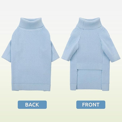 Queenmore Dog Sweaters for Small Dogs Male, Turtleneck Fall Doggie Sweater, Waffle Knit Sweater for Dogs, Cat Sweater Puppy Sweaters, Puppy Christmas Sweater, Blue XS