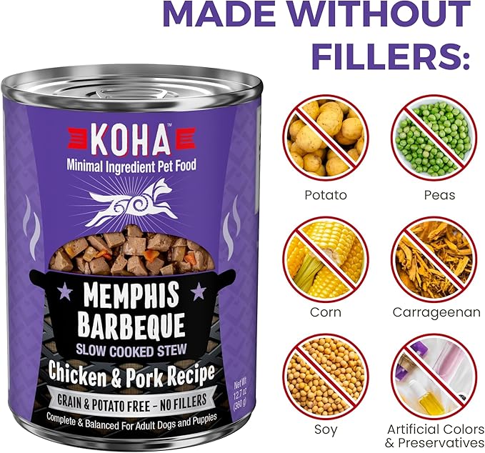 KOHA Memphis BBQ Stew for Dogs with Chicken and Pork, High Protein Wet Dog Food, 12.7oz Cans (Case of 12)