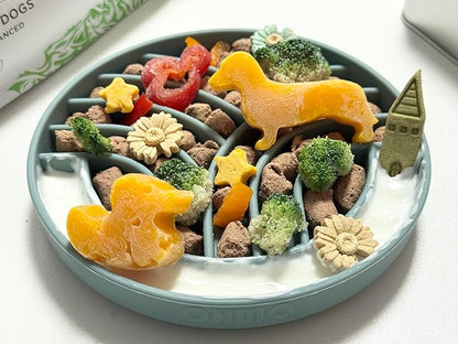 OHMO Slow Feeder Dog& Cat Bowl, Silicone Puppy Cat Food Bowl with Anti-Slip Suction Cup Slow Down Small Dogs Eating, Anti Choking (S-Tree of Life,Sage Green)