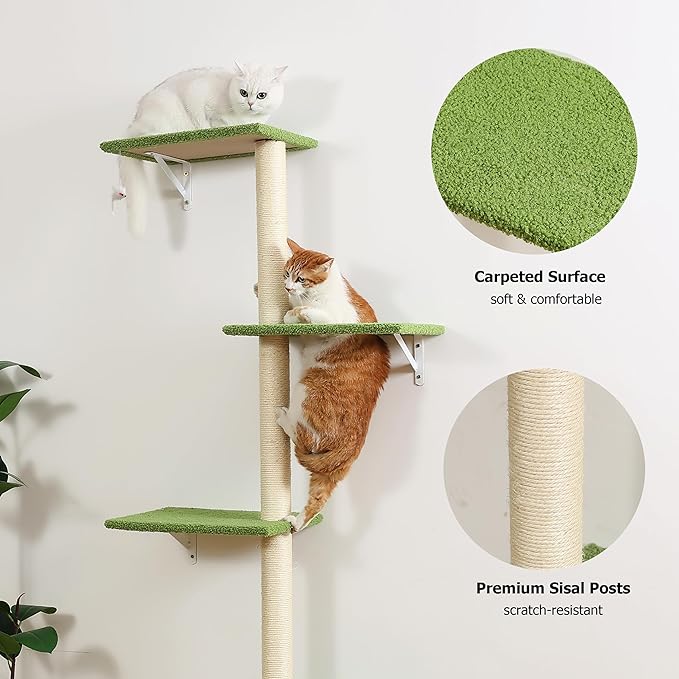Tall Cat Scratching Posts,4 Tier Corner Cats Tree, Wall Mounted Kitten Tower,Carpeted Climbing Wall for Indoor Kitty Perching,Playing and Lookout(Green)