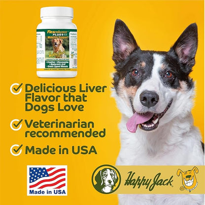 HAPPY JACK Flexenhance Dog Hip and Joint Supplement with Skin & Coat Support Plus (80 Chewable Tabs), Improve Flexibility & Mobility, Glucosamine, Green Lipped Mussel, Fish Oil