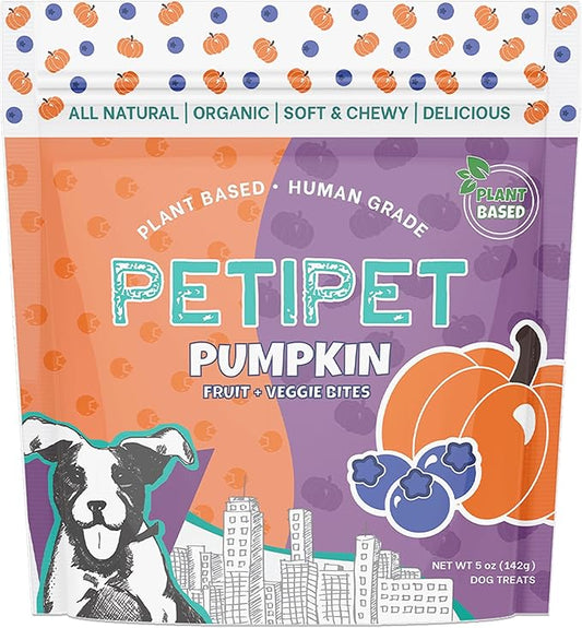 Plant-Based Pumpkin Dog Treats - Pumpkin, Carrot, Apple, and Blueberry Soft & Chewy - Vegetarian, Vegan Dog Treats with Organic Ingredients - Low-Protein, Hypoallergenic, Gluten-Free
