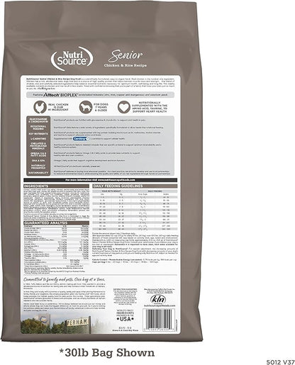 NutriSource Senior Dog Food, Made with Chicken and Rice, with Wholesome Grains, 30LB, Dry Dog Food