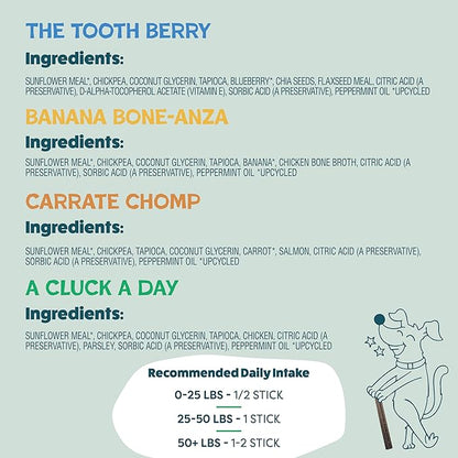 Shameless Pets Dental Treats for Dogs, Variety (4-Pack) - Healthy Sticks for Teeth Cleaning & Fresh Breath - Dog Bones Dental Chews Free from Grain, Corn & Soy