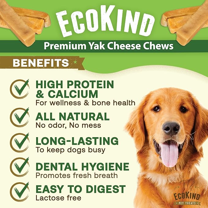 EcoKind Premium Gold Monster Yak Cheese Himalayan Dog Chew, Dog Treats Large Breed, All Natural, High Protein, for Aggressive Chewers, XL - 3 Chews