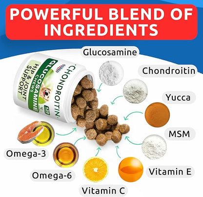 Glucosamine Chondroitin Dog Hip & Joint Supplement - Joint Pain Relief - Hip & Joint Chews for Dogs - Joint Support Large Breed - Senior Doggie Vitamin Pills Joint Health - (240 Treats - Bacon)