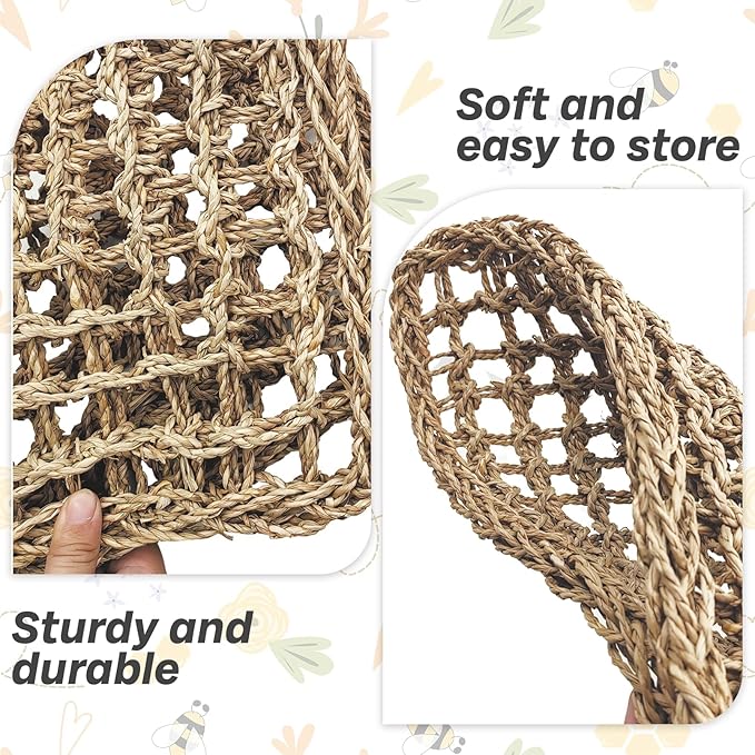 kathson Rabbit Hammock Swing 15.7 x 15.7 inch Rabbit Natural Seagrass Activity Zone Mat Guinea Pig Hammock Bunny Chew Toys for Small Animal Ferret Parakeet Bearded Dragon Chinchilla