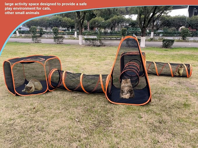 Portable Cat Small Animals Playpen DIY Outdoor Enclosures Freely Combinable 2in1 4in1 6in1 Pop Up Pet Play Tent Tunnel Cube House for Cat Puppy Rabbit (6 in 1)