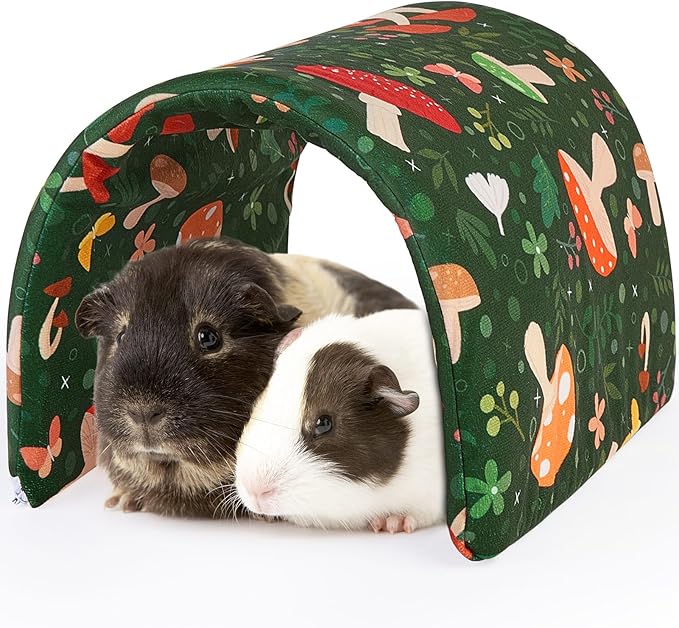 Bienbee Guinea Pig Tunnel and Hideout - Washable Rabbit Style Bunny House - Small Animal Forest-Themed Mushrooms
