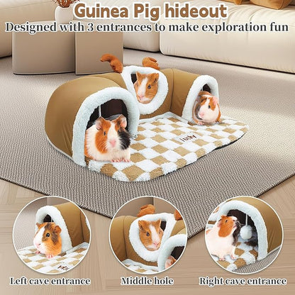 PINVNBY 3 Pcs Guinea Pig Hideout and Tunnel Bed, Removable Soft Bunny Tunnel Tube with Guinea Pig Liner Small Animal Tunnel Toy for Ferrets Hamster Hedgehog Kitty Chinchilla