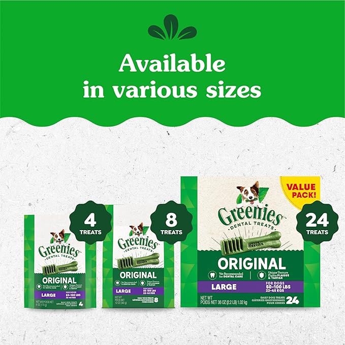 Greenies Original Large Dental Dog Treats, (4) 12 ct Packs (48 Treats Total)