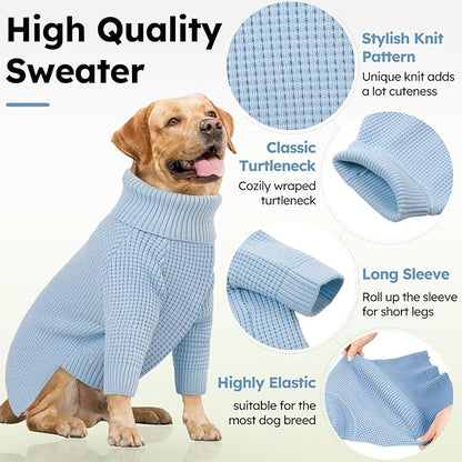 Queenmore Dog Sweater for Large Breeds, Dog Christmas Sweater,Turtleneck Knitted Pullover Xmas Pet Clothes Sweatshirt, Long Sleeve Warm Cat Sweaters, XL Dog Sweatershirt, Blue XL