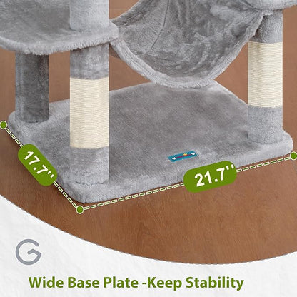 80.7''(205cm) Cat Tree for Indoor Cats, Large Cat Tower for Multi Adult Cats, Cat Tree House with Big Hammock, 2 Top Perches/Cat Condos/Baskets, 8 Scratching Posts, Light Gray GCT034W