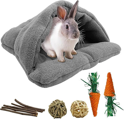 kathson Rabbit Cave Sleeping Bed Guinea Pig Hideout Cozy House Pet Soft Warm Fleece Winter Slipper Cushion Small Animal Nest Cage for Ferrets Squirrel Hamster Chinchilla Rat Hedgehog Bunny