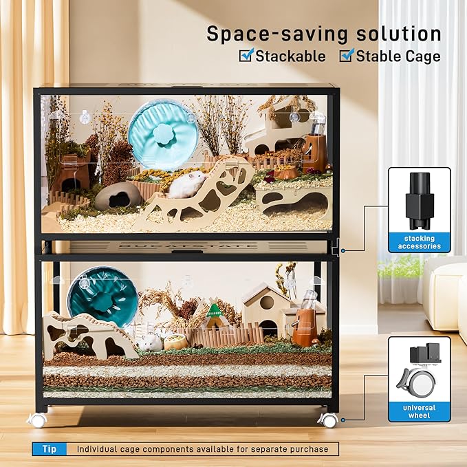 BUCATSTATE Hamster Cage Metal 2.0 - Small Animal Habitats Large Stackable with Top Access Easy Assemble 39.3L*19.7W*20.6H Inches Dwarf Syrian Hamster House for Guinea Pig, Gerbil (774sq inch Black)