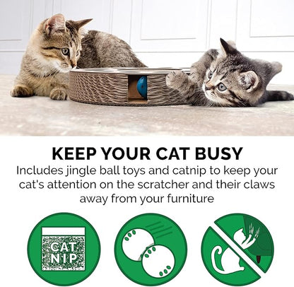 Furhaven Scratching Pad Ball Track Cat Toy w/ Catnip for Indoor Cats - Archway Busy Box Scratcher - Tan, One Size