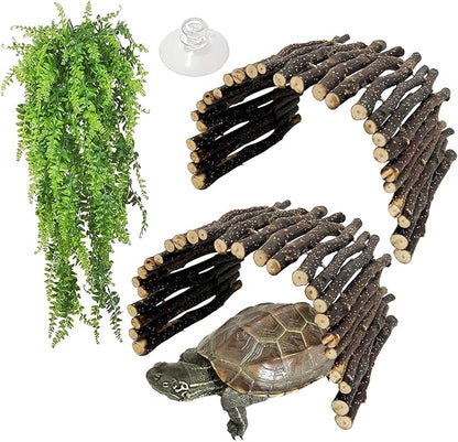 Hamiledyi 3pcs Large Reptile Hides Bearded Dragon Hide Bendable Climbing Bridge Wood Tunnel Tortoise Hut Lizard Hiding Cave for Snake Turtle Gecko Chameleon (15.8" x 7.9")