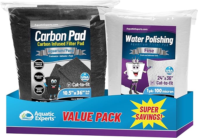 Aquarium Carbon Pad - Cut to Fit Carbon Infused Filter Pad Media for Crystal Clear Fish Tank and Ponds (10.5 Inch Width, Aquarium Bundle)