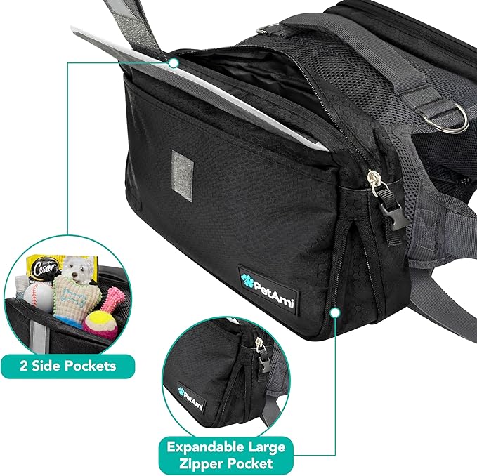 PetAmi Dog Backpack for Medium & Large Dogs, Saddle Bag for Dogs to Wear for Hiking, Pet Backpack Harness Dog Pack with Reflective Side Pockets for Walking Running