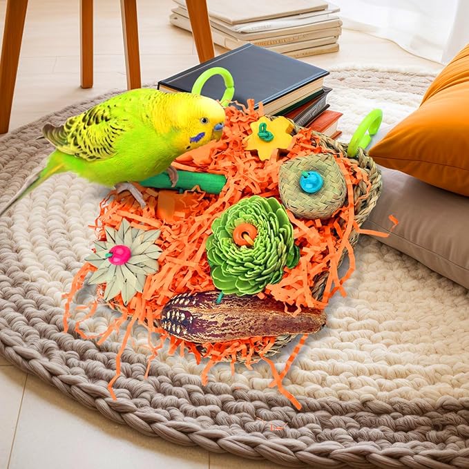 KATUMO Bird Toys, Conure Grass Mat Shredder Toys Parakeet Toys Parrot Foraging Toys for Cockatiel Conure Lovebird Parakeet Small to Medium Birds