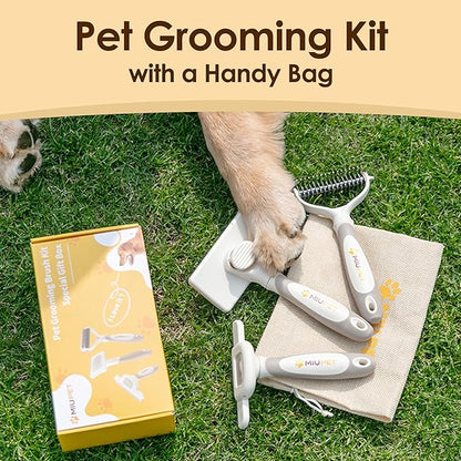 Professional Long-Haired Dog and Cat Grooming Kit - Deshedding and Slicker Brush Set 3 in 1 Gift Box for Long Hair Pets