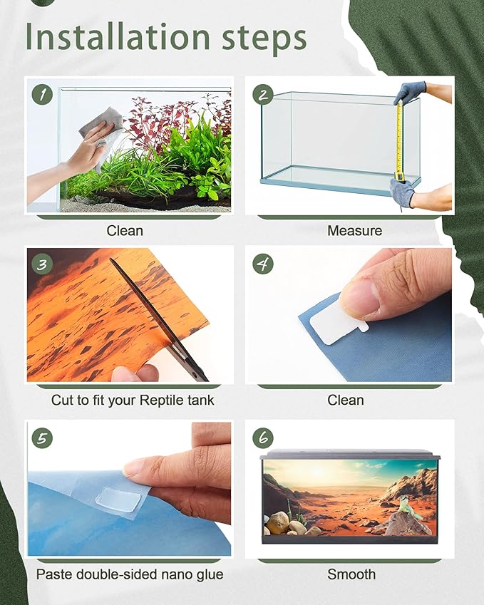 Breling 4 Pcs 48 x 18 Inch Reptile Habitat Background with Nano Glue Gobi Sun Cactus Stone and Green Tree Fern Stream Terrarium Background Polyester Durable Aquarium Accessories