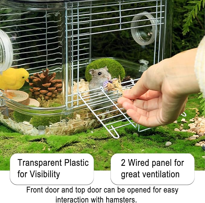 Kathson Small Animal Carry Cage for Hamsters, Gerbils, Mice - Transparent, Portable, Convenient