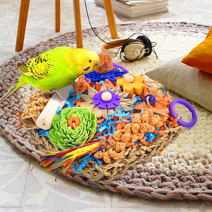 KATUMO Bird Toys, Cockatiel Foraging Shredder Toys for Parakeet Lovebird Budgie Parrotlet Conure Small-Medium Bird cage Accessories