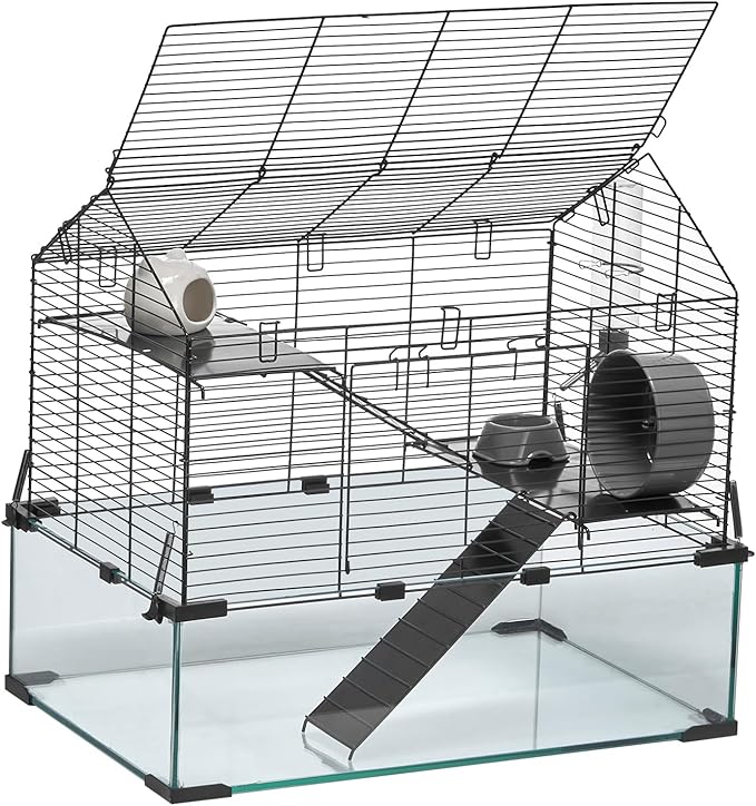 VEVOR Hamster Cage, 360° Viewing Transparent Hamster Habitats, Small Animal Cage, 22.8 x 15 x 21.3 in, Ventilated Pet Mouse Cages with Water Bottle, Portable Hamster House for Rats, Guinea Pigs