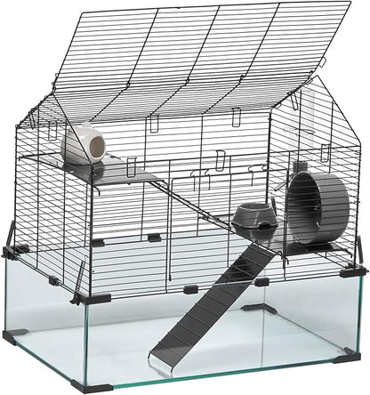 VEVOR Hamster Cage, 360° Viewing Transparent Hamster Habitats, Small Animal Cage, 22.8 x 15 x 21.3 in, Ventilated Pet Mouse Cages with Water Bottle, Portable Hamster House for Rats, Guinea Pigs
