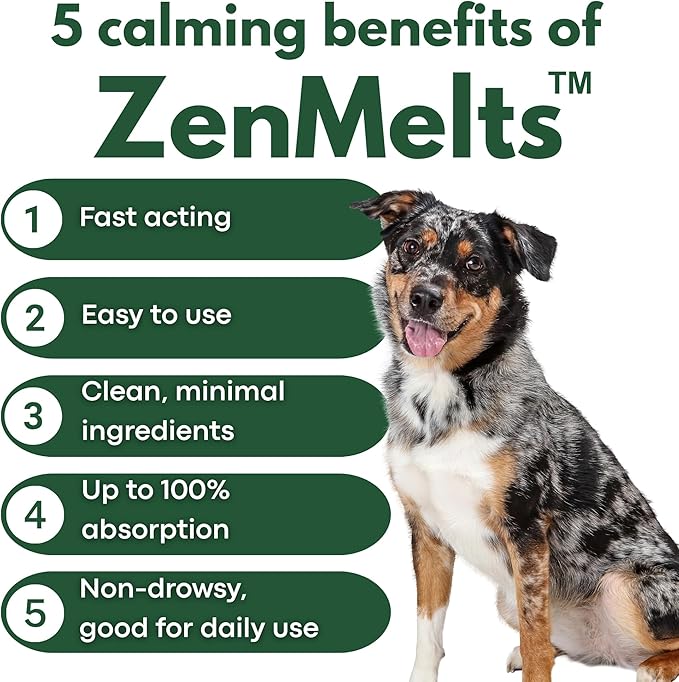 Calming Strips for Dogs 4-in-1 – 30 Behavioral Support Melts with Chamomile, L-Theanine, Tryptophan & Melatonin for Dogs – Supports Calm During Fireworks & Separation – Non Drowsy Pet Zen Formula