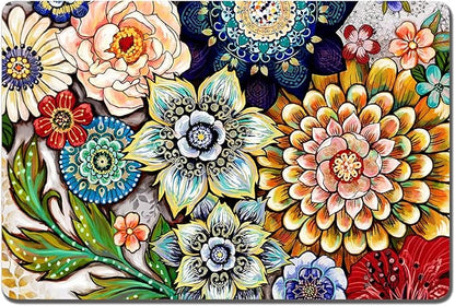 Rnivvi Dog Food Mat, 16" x 24" Flower Absorbent Dog Cat Bowl Mat for Food and Water, Cute Anti-Slip Rubber Pet Feeding Rug Protect Floors, Puppy Placemat for Feeding & Watering Supplies,Mandala Floral