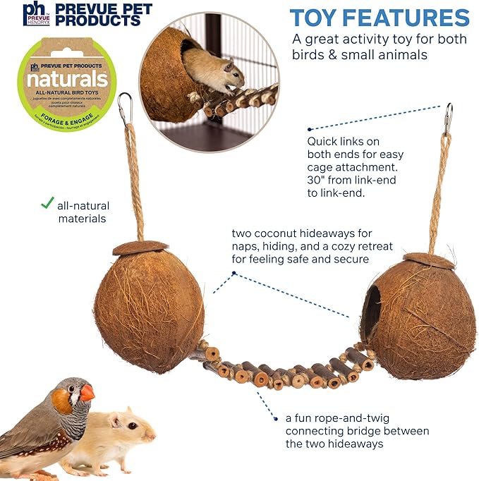 Prevue Pet Products Naturals Double Coconut Walk for Small Animals & Birds 62818,16X4X9