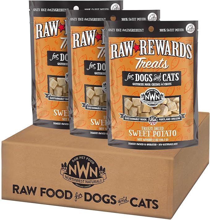 Northwest Naturals Raw Rewards Freeze-Dried Sweet Potato Treats for Dogs and Cats - Bite-Sized Pieces - Healthy, 1 Ingredient, Human Grade Ingredients, All Natural, Made in USA, 2 Oz (Pack of 3)