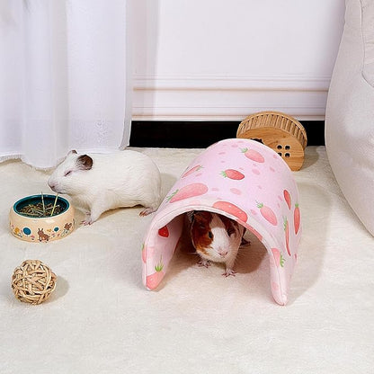 Bienbee Guinea Pig Tunnel, Pink Strawberry, Washable Rabbit Hideout & Bunny House, Modern Animal Tune for Indoor Use, Small Animal, 17.7 x 9.8 inches