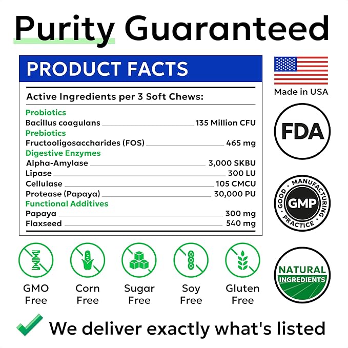 BARK&SPARK Dog Probiotics for Digestive Health w/Enzymes - Diarrhea Gas Treatment Upset Stomach Relief - Allergy & Itchy Skin - Pet Probiotics for Dogs - Digestion Supplement Treat (120Ct Chicken)