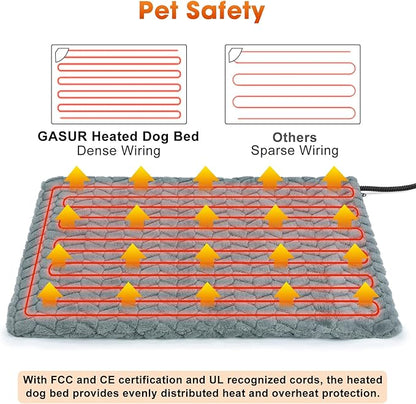 GASUR Pet Heating Pad, Waterproof Electric Dog Cat Heat Pad with Timer, Temperature Adjustable Heated Cat Bed for Winter, Auto Power-Off, Anti-bite Heated Pad for Dogs Cats -28''x16'', Medium