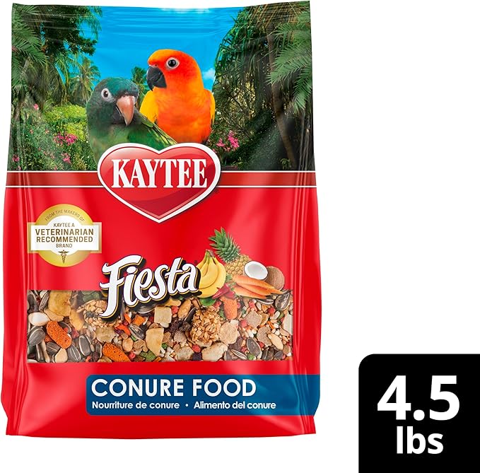 Kaytee Fiesta Conure Food, Nutritious and Fun Blend, Supports Skin, Feather, Digestion, Brain and Heart Health, 4.5 pounds