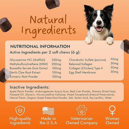 Dog Hip and Joint Supplement - Glucosamine for Dogs (Beef Liver, 60 Chews) - Dog Joint Supplement with MSM, Chondroitin, Vet Approved Dog Vitamins -Mobility Joint Pain Supplements