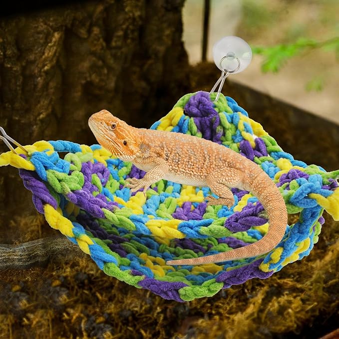 kathson Soft Bearded Dragon Hammock Double-Layered Reptiles Hammock Swing Hanging Bed with 6 Pcs Suction Cups & Hooks Tank Accessories Hammocks for Small Lizard Leopard Gecko Chameleon(Triangular)