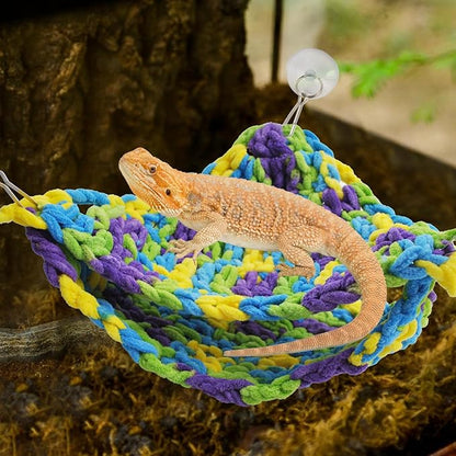 kathson Soft Bearded Dragon Hammock Double-Layered Reptiles Hammock Swing Hanging Bed with 6 Pcs Suction Cups & Hooks Tank Accessories Hammocks for Small Lizard Leopard Gecko Chameleon(Triangular)