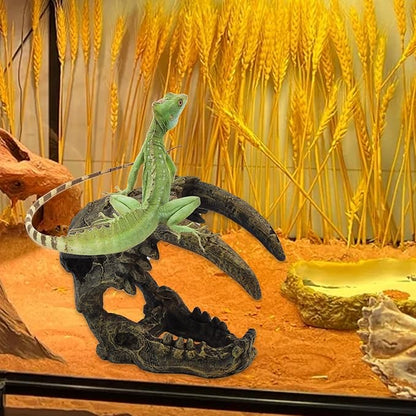 kathson Resin Sabertooth Tiger Skull Bearded Dragon Hideout Skull Reptile Jungle Climbing Vine Flexible Leaves Decor for Small Animals Leopard Gecko Lizard Chameleon Spider